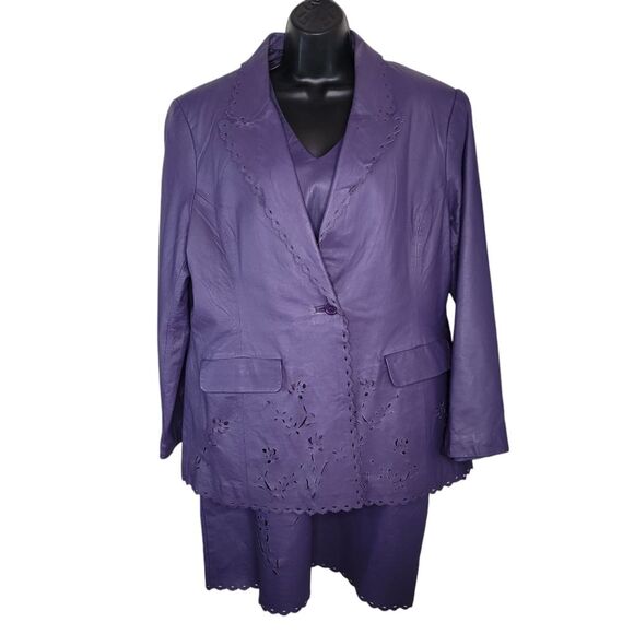 Newport News Styleworks Vintage Purple Leather 2 Piece Jacket Dress 18 - Picture 1 of 16
